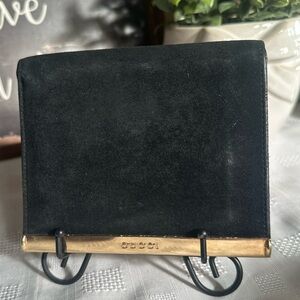 Gucci suede and leather black bifold wallet gold trim 4” x 5” unisex